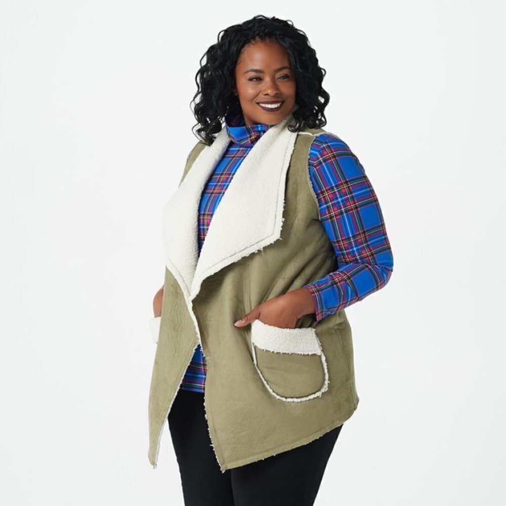 Denim & Co. Naturals Reversible Faux Suede Sherpa